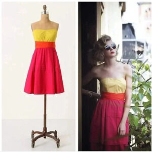 Maeve Parading Hues Anthro Pink Block Fit Flare Strapless Dress